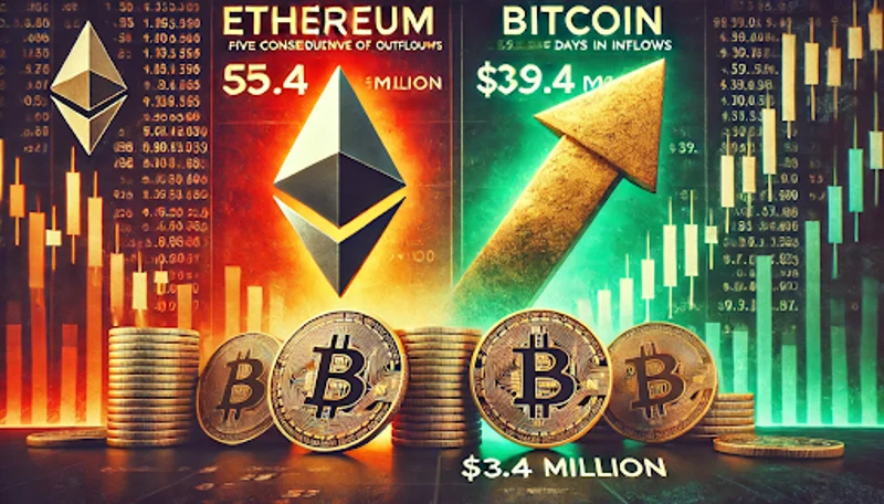 Zatiaľ čo sa ETF Etheru trápi s piatym dňom odlivov v rade, ETF Bitcoinu zaznamenali príliv vo výške 39,4 milióna dolárov